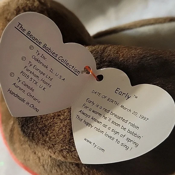 Vtg TY BEANIE BABY EARLY ROBIN BIRD RETIRED (Errors) 1997-1998 Tush Hang Tags